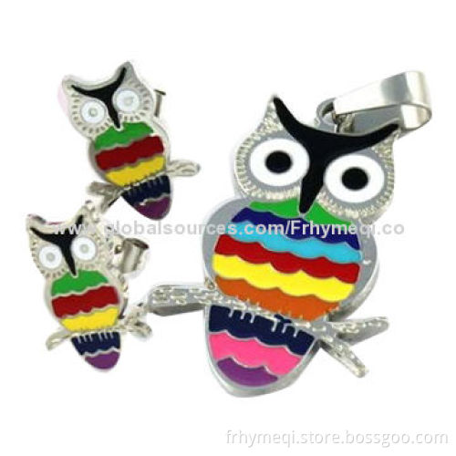 Owl Stainless Steel Jewelry Sets with Colored Enamel